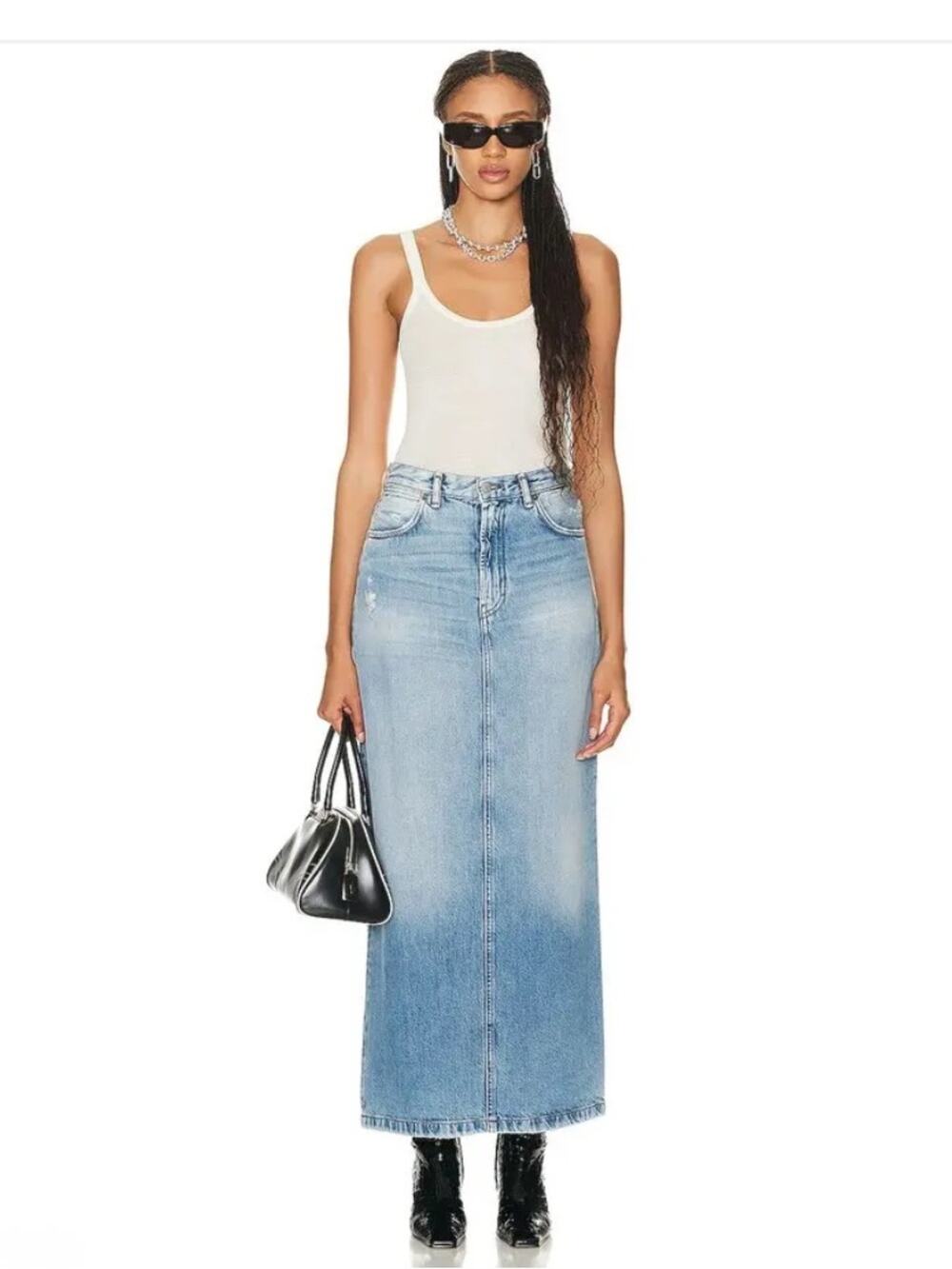Acne Studios Denim Long Maxi Skirt Blue Distressed Sz 40 (10)